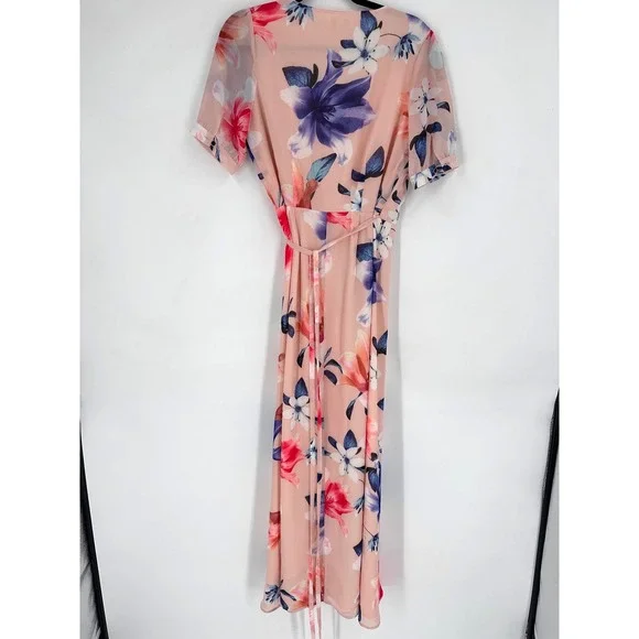 Yumi Kim Wrap Maxi Dress Women S Pink Floral Short Sleeve Wedding Guest Romantic - Picture 6 of 12